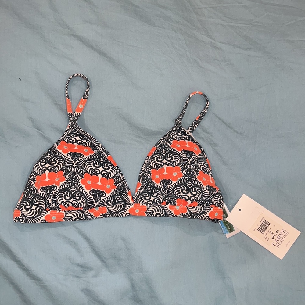 NWT Carve Designs Blue and Orange Bikini Top